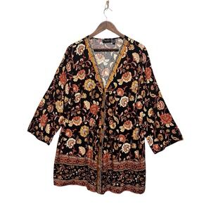 Susan‎ Graver Plus Size 1X Floral 3/4 Sleeve Lightweight Weekend Cardigan Boho